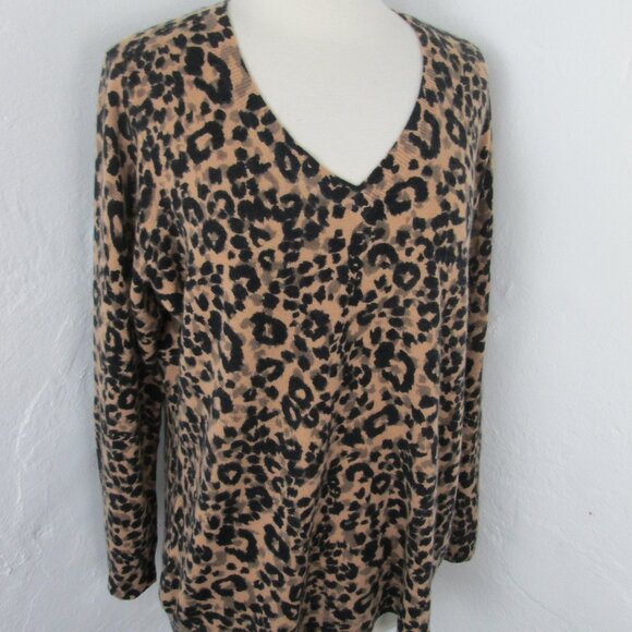 Charter Club 100% Cashmere Pullover Sweater Brown Leopard/Animal Print Womens 2X - Picture 1 of 5
